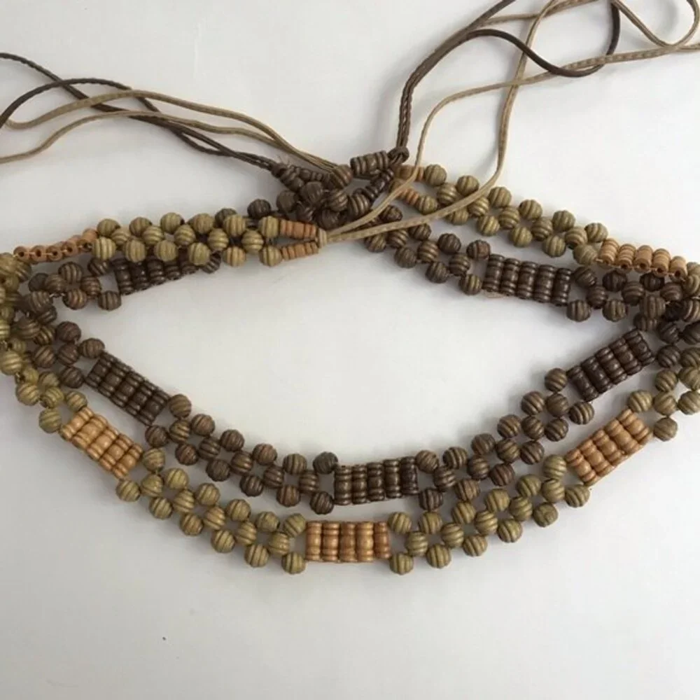 Beaded Tie Belts Set of Two Light and Dark Beads Adjustable Ties Boho Festival